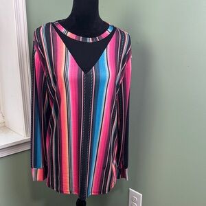 Crazy Train Pink and Blue Striped top large